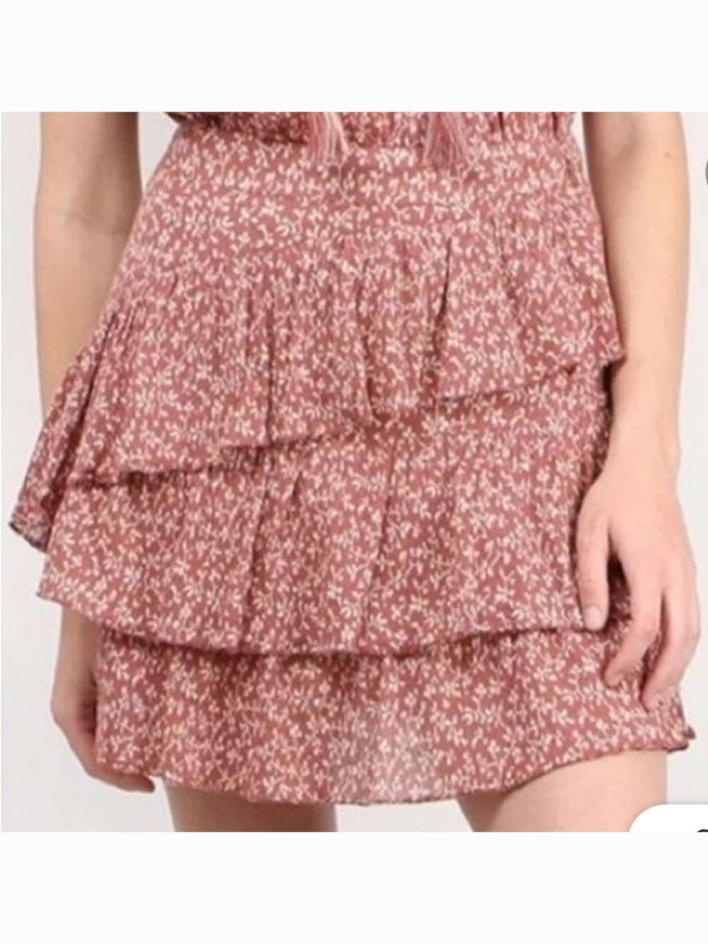 Ulla Johnson Ella Ruffle Tiered Cotton Ditsy/Micro Floral Mini Skirt, Size 2
